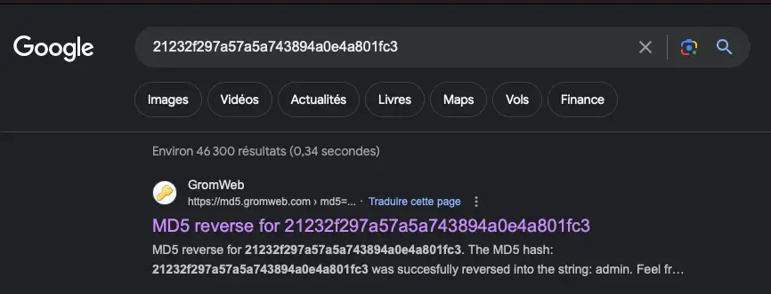 Hash MD5 en lecture directe sur Internet