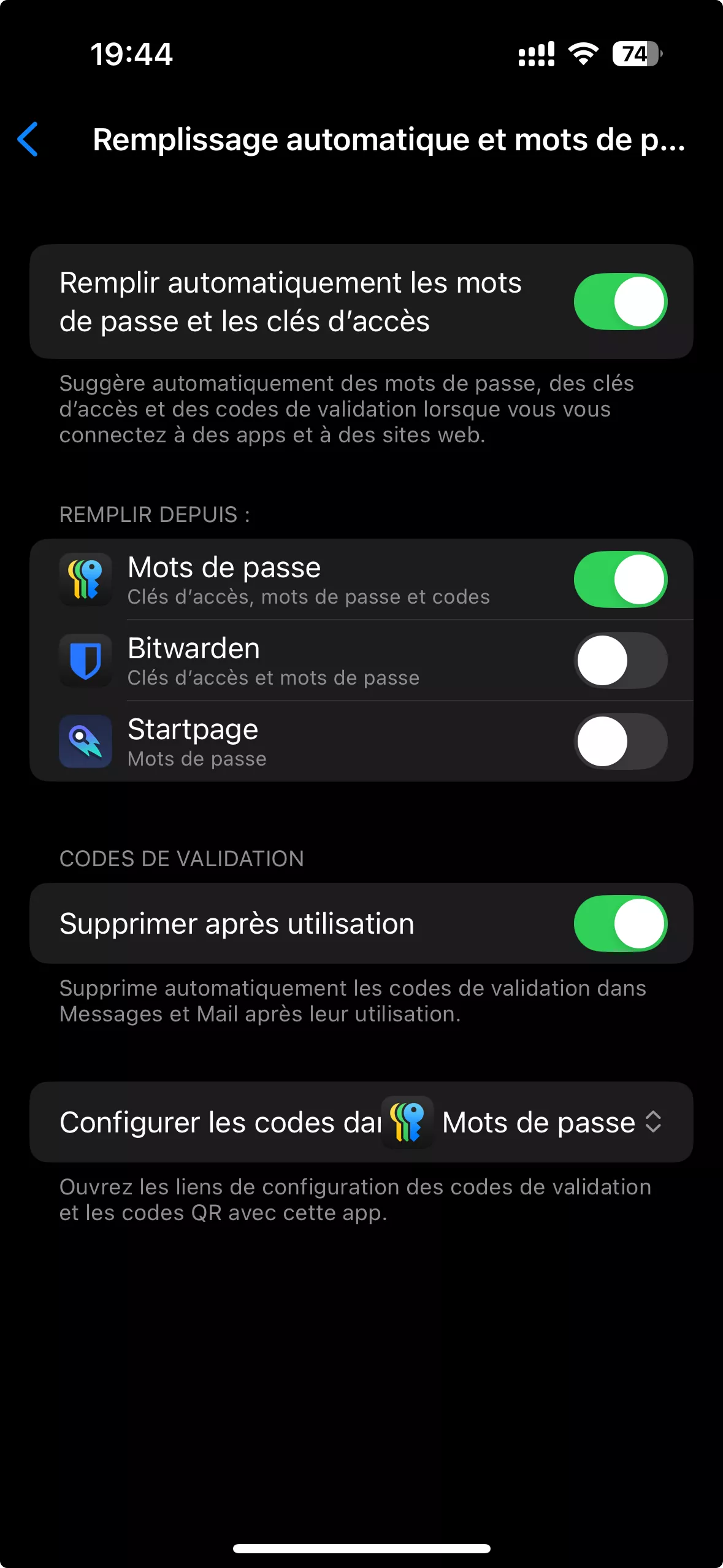 Paramètres iOS pour choisir son Password manager