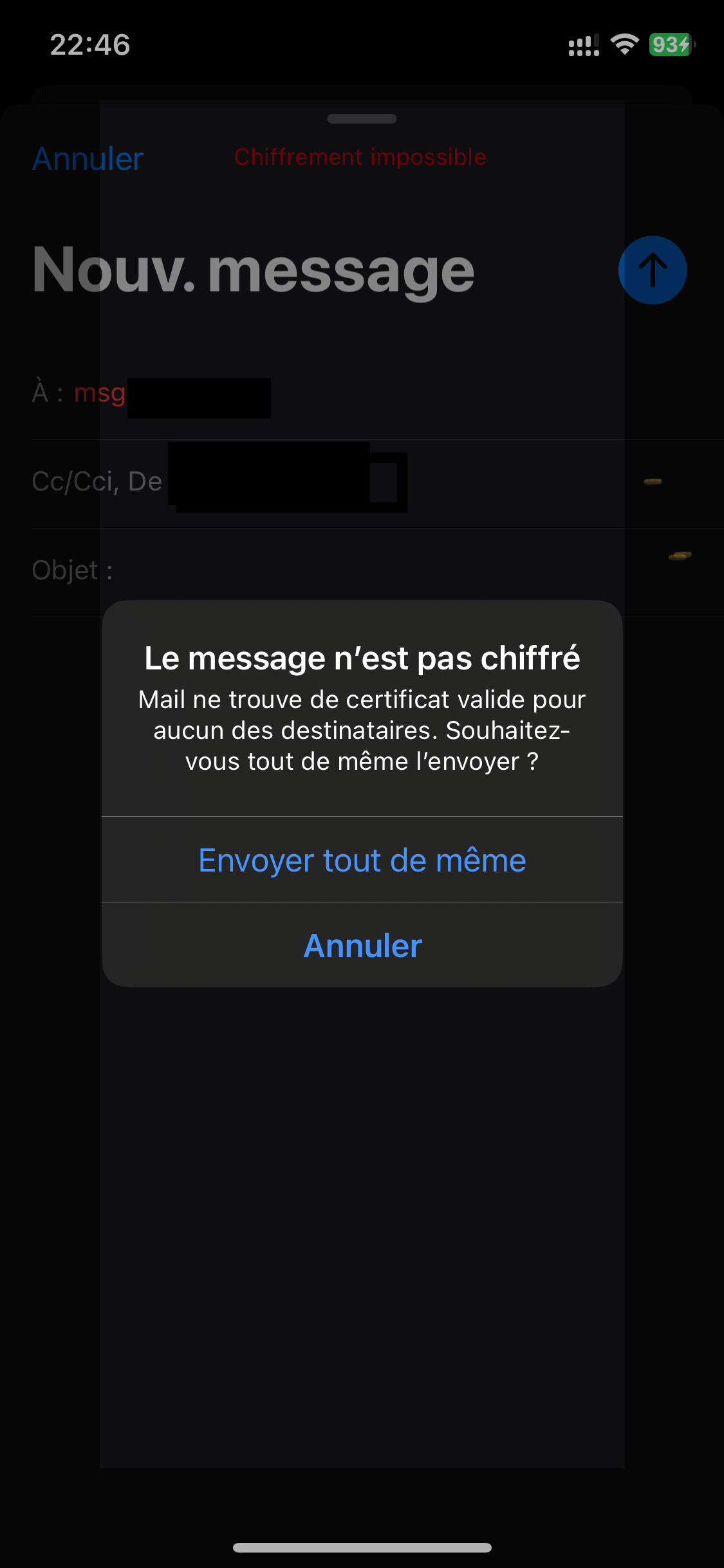 Réception Email non chiffré SMIME