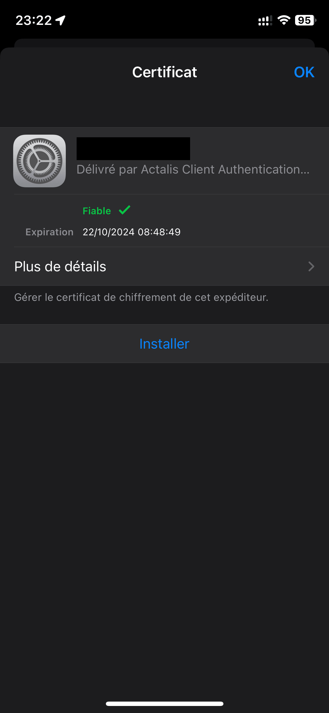 Enregistrer la clé publique du certificat SMIME