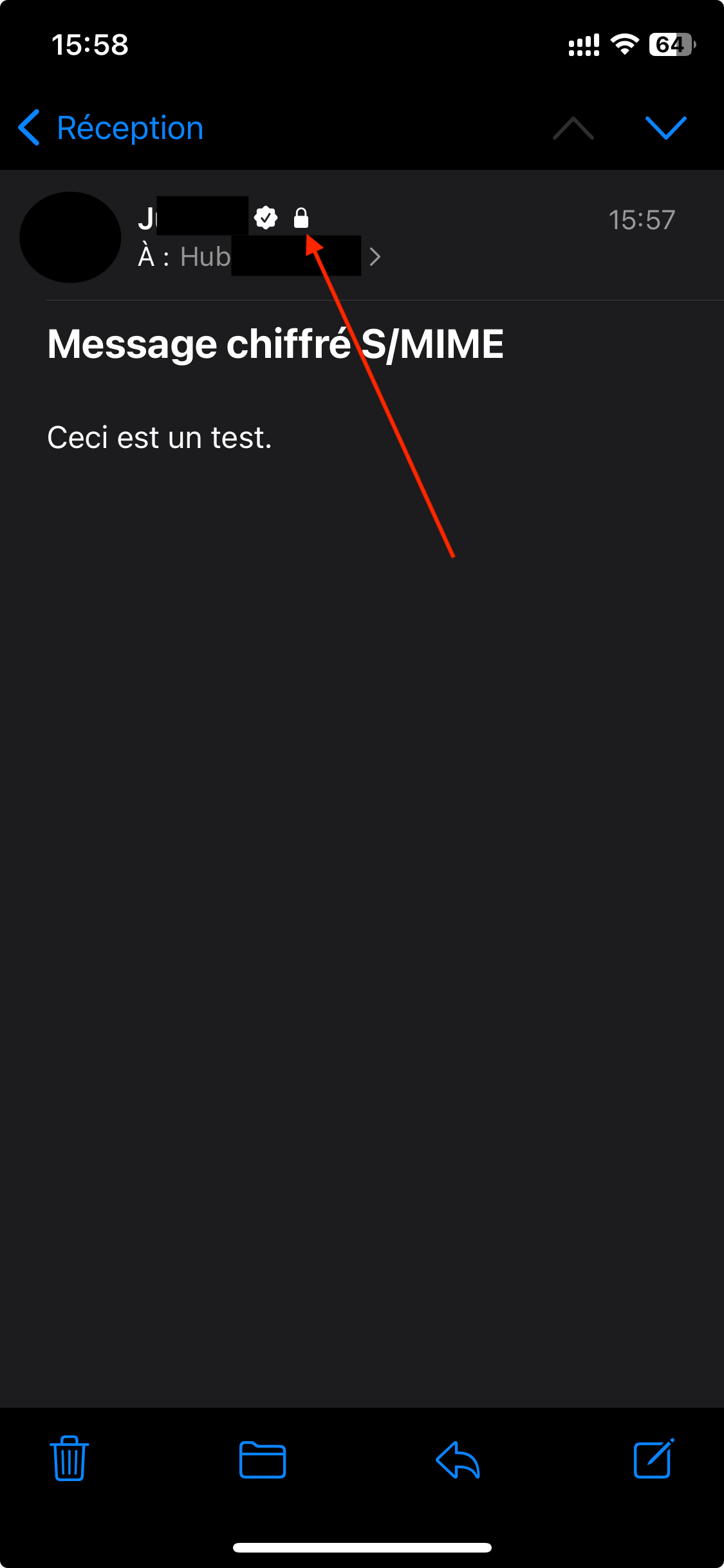 Réception Email chiffré SMIME