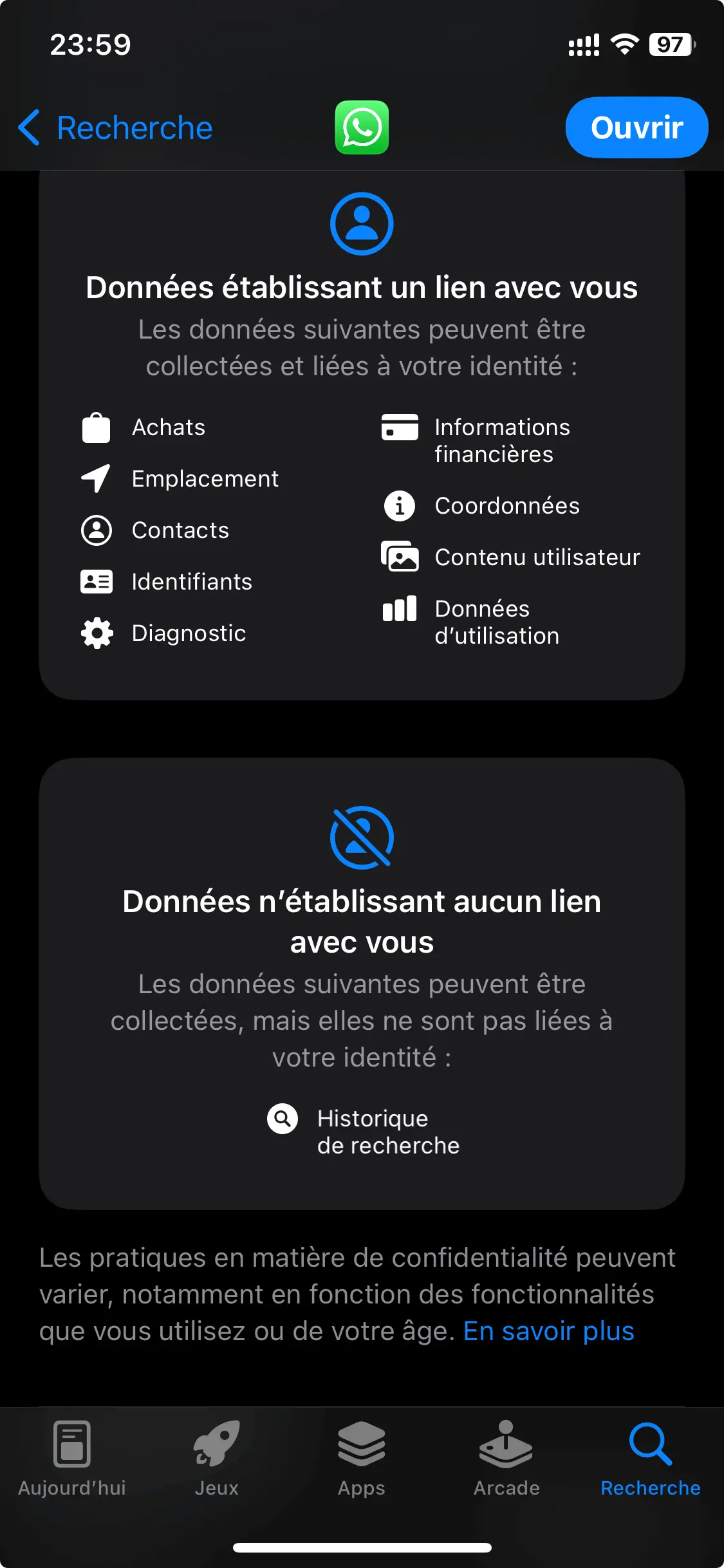 Confidentialité messagerie WhatsApp
